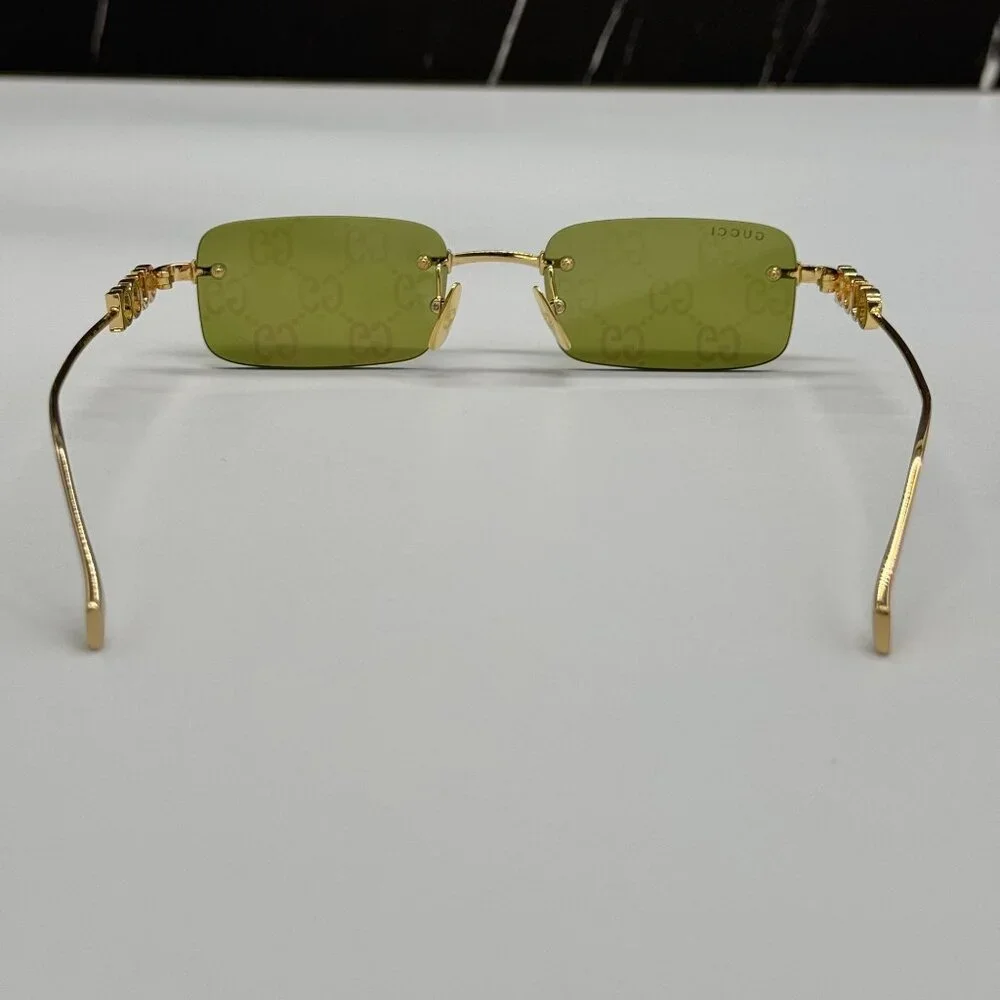 NEW GUCCI SUNGLASSES GOLD UNISEX RECTANGLE EYEWEAR GUCCI GG1808S 002